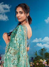 Sky Blue and Turquoise Pure Brasso Saree LXSE0035